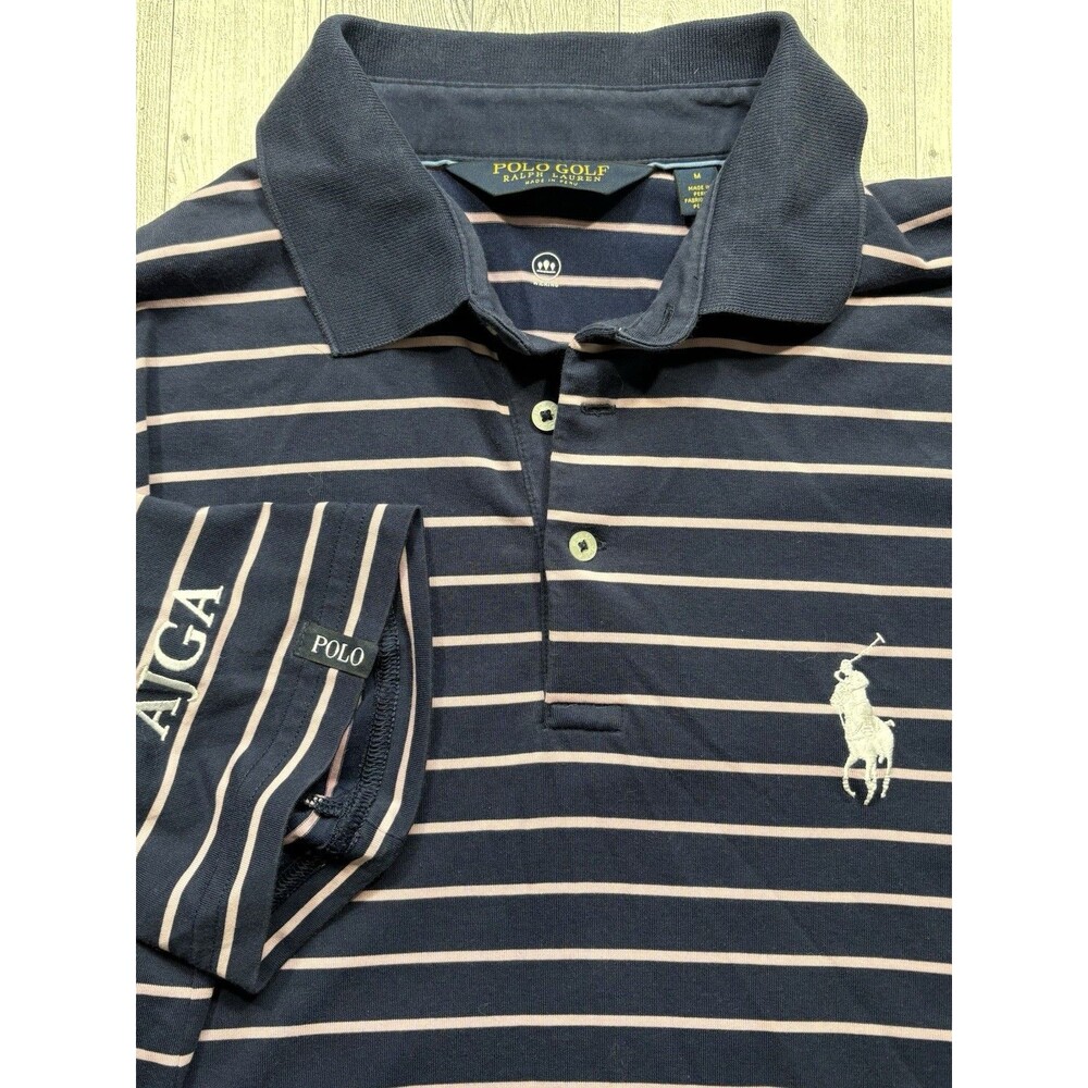 Polo Golf Ralph Lauren Polo Shirt Men's Sz Med Blue Striped Big Pony AJGA